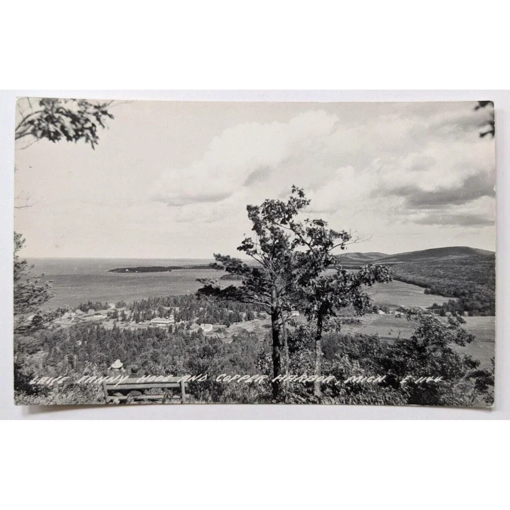 Scenic View of Lake Fanny Hooe & Copper Harbor Michigan MI VIntage RPPC Postcard